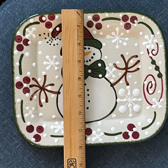 Expressly Yours Pottery Snowman Square platter 9 x 8 Christmas Winter Holiday - Picture 4 of 6